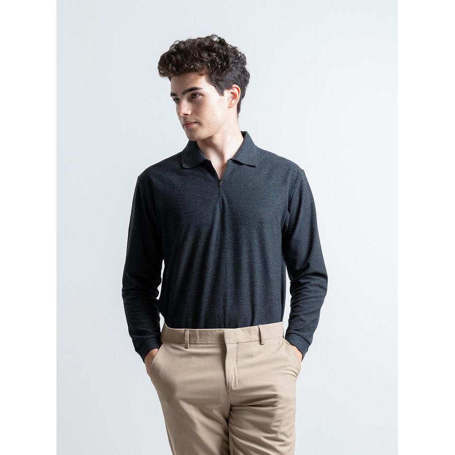 Hsrm - Pozi Polo Zipper Long Sleeve Kaos Polo Pria Lengan Panjang Pasti Ori