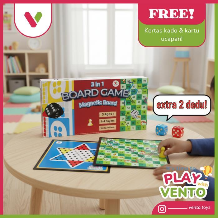 NEW PRODUCT [VENTO] MAGNETIC BOARD 3IN1 LUDO HALMA ULAR TANGGA GAME MAINAN BOARD GAME 3IN1 DENGAN 2