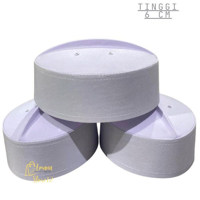 Peci Kopiah Haji Putih Asagofah Polos Ceper / Peci Kaku Pendek Ceper / Songkok Putih Pendek Kaku