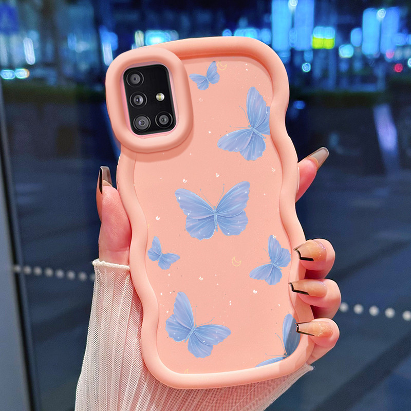 Casing Hp Untuk Samsung A51 M40s Case Kupu-kupu biru Cesing Polos Kasing Macaron gelombang Kesing Si
