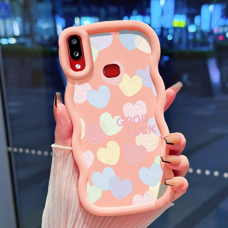 Casing Hp Untuk Samsung A10s M01s Case Hati krim biru muda Cesing Polos Kasing Macaron gelombang Kes