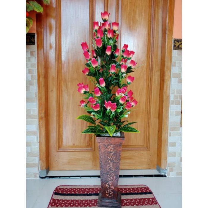 Bunga sudut mawar pot kayu/ bunga artificial/ bungamawar