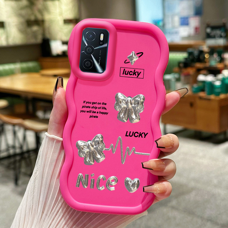 Casing Hp Untuk OPPO A16 A16s A54s Case Perak Bow Cesing Polos Kasing Macaron gelombang Kesing Silik
