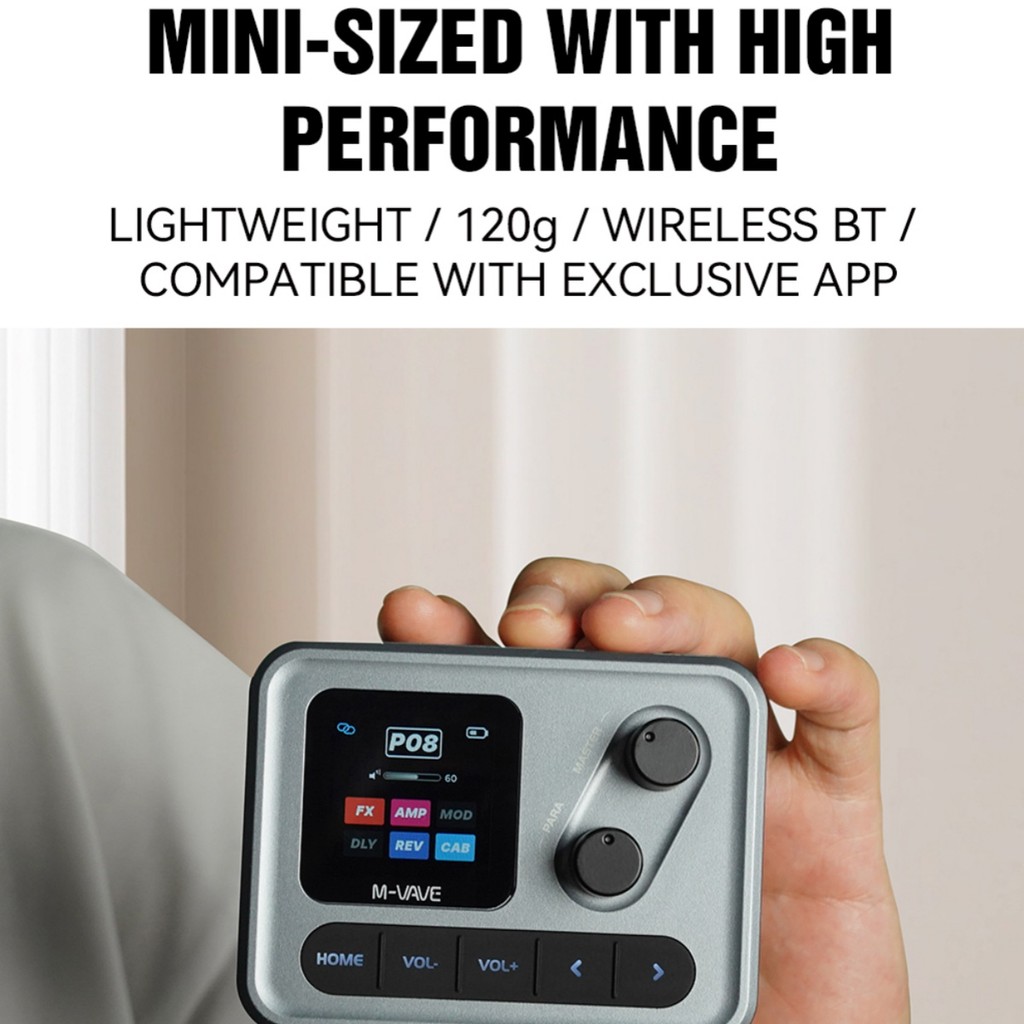 M-VAVE Pocket AMP 1.54" HD Screen Guitar Multi-Effects Processor/6+1 Custom FX Chain/USB-C Audio