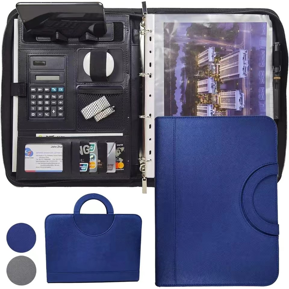 Leather Multifunctional A4 Conference Folder - Business Stationery Contract File Organizer with