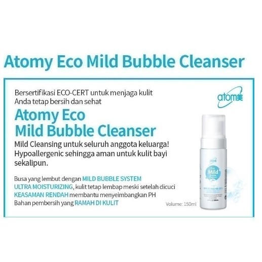 Atomy Eco Mild Bubble Cleanser 150ml | Formula pembersih lembut bagi pemilik kulit sensitif.