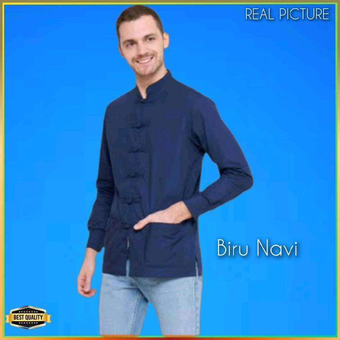 Baju Cheongsam Pria Modern Elegan Biru Navi
