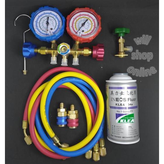 Paket Alat Pengisian Freon Ac Mobil Kulkas Komplit Manifold Double