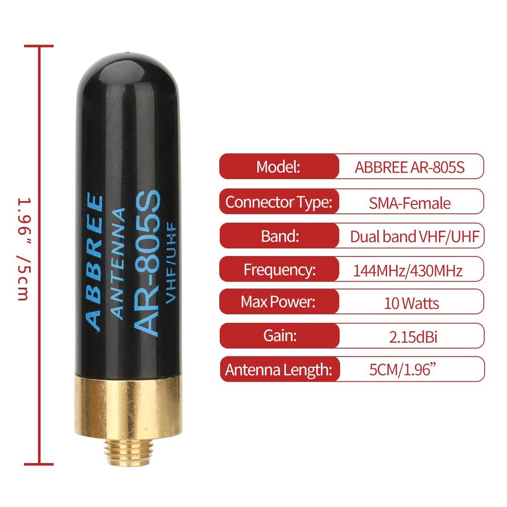 ABBREE Mini Walkie Talkie Antenna AR-805S SMA- Female Dual Band High Gain Antenna For Baofeng