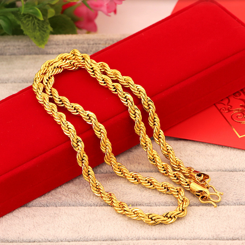 Mylux Jewelry Twist Necklace Men 24K Gold AU999 - Classic tough twist chain, 24K/AU999 pure gold,