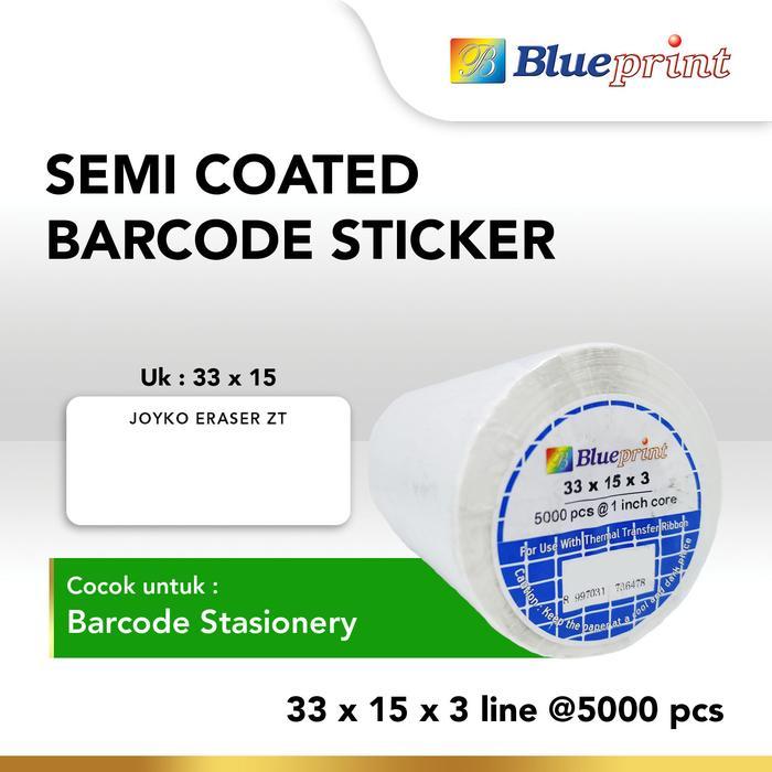 STICKER BARCODE SEMICOATED 33X15 MM 3 LINE BLUEPRINT STIKER LABEL SEMI COATED 33 X 15 X 3 LINE - 1