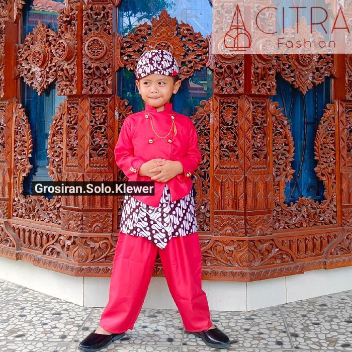 Premium Setelan Beskap Basofi Anak Blangkon Putih Bahan Katun Premium Full Furing Free Aksesories