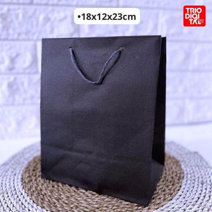 ( Isi 12Pcs) Paperbag Hitam Polos Tas Kertas Tas Songgong Tas Hajatan Tbk
