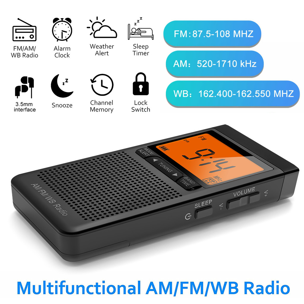 Portable AM FM Pocket Radio Auto-Scan Battery Powered Emergency Radio for Home Outdoor Daily