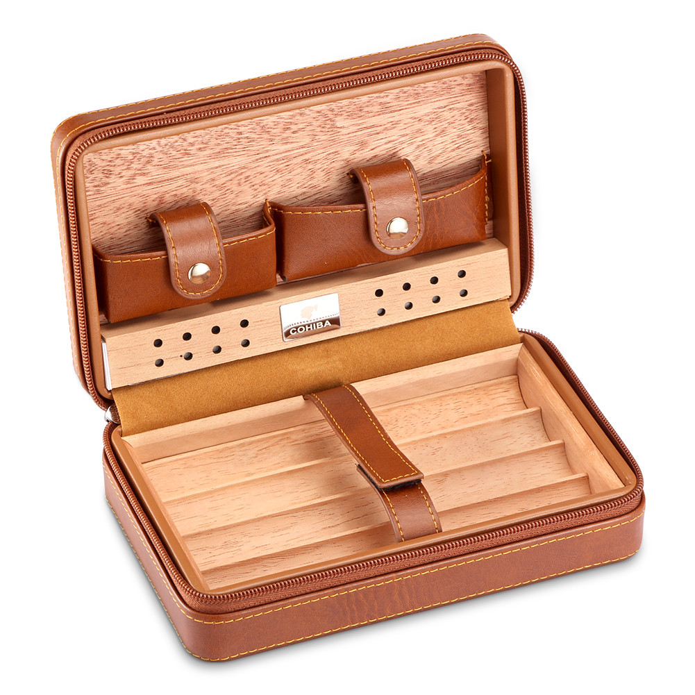 . Galiner Cigar Humidor Case Charuto Cedar Wood Leather Travel Humidor -