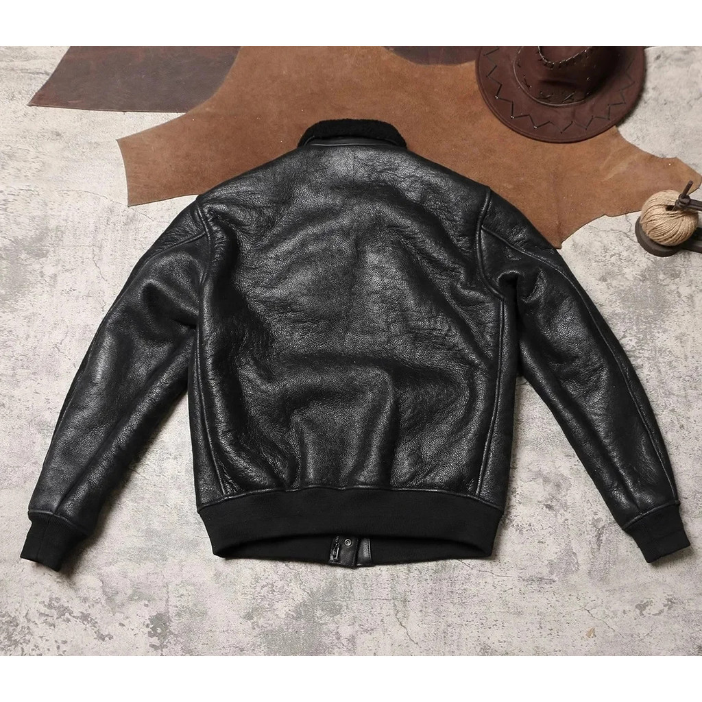 . .American Vintage Bomber A2 Genuine Leather Jacket. Natural Fur Coat.Rider Winter Warm Cloth.Euro