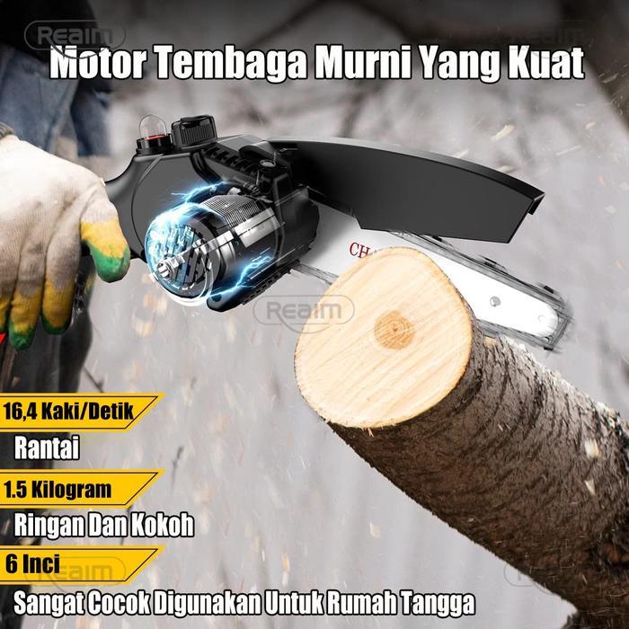 REAIM GERGAJI BATERAI 198V GERGAJI LISTRIK GERGAJI MESIN MINI CHAINSAW MINI GERGAJI PORTABLE