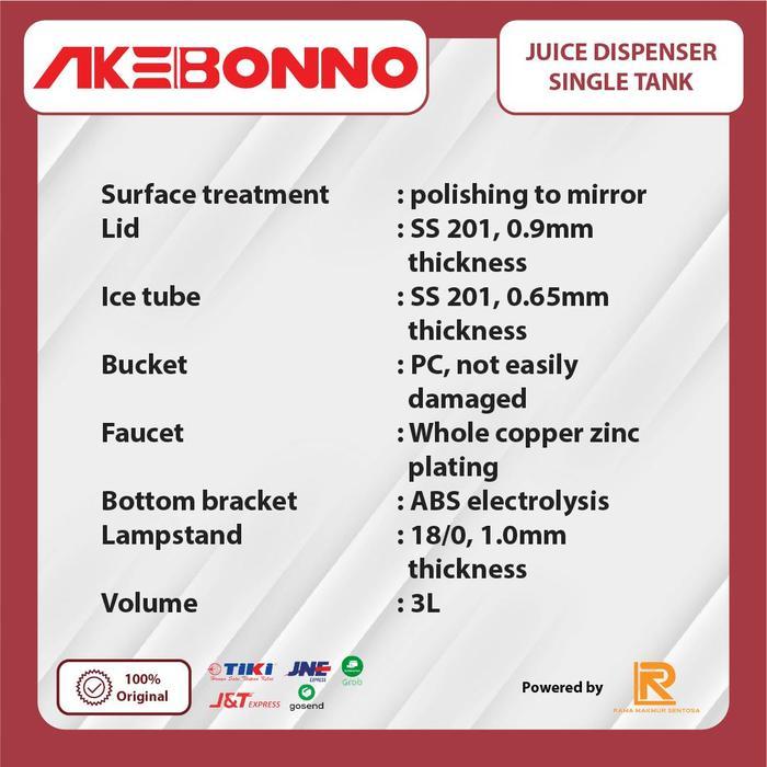 AKEBONNO - Dispenser Pitcher Juice Single Tank Lurus 8 Liter Silver