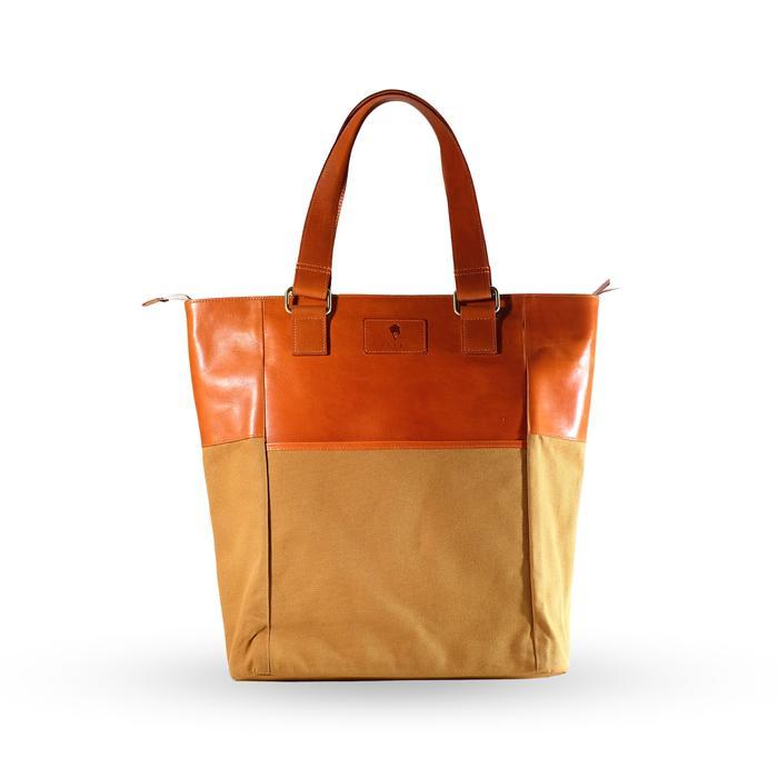 SALE VOYEJ Grote II Tote Bag Leather Canvas Brown - Tas Kulit Unisex