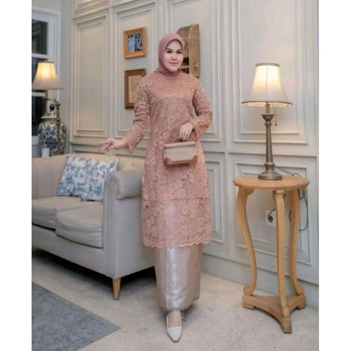 sar Setelan Kebaya Tunik Brokat Jumbo Ld 130 Baju Kebaya Brokat Mix Rok songket Palembang Kebaya