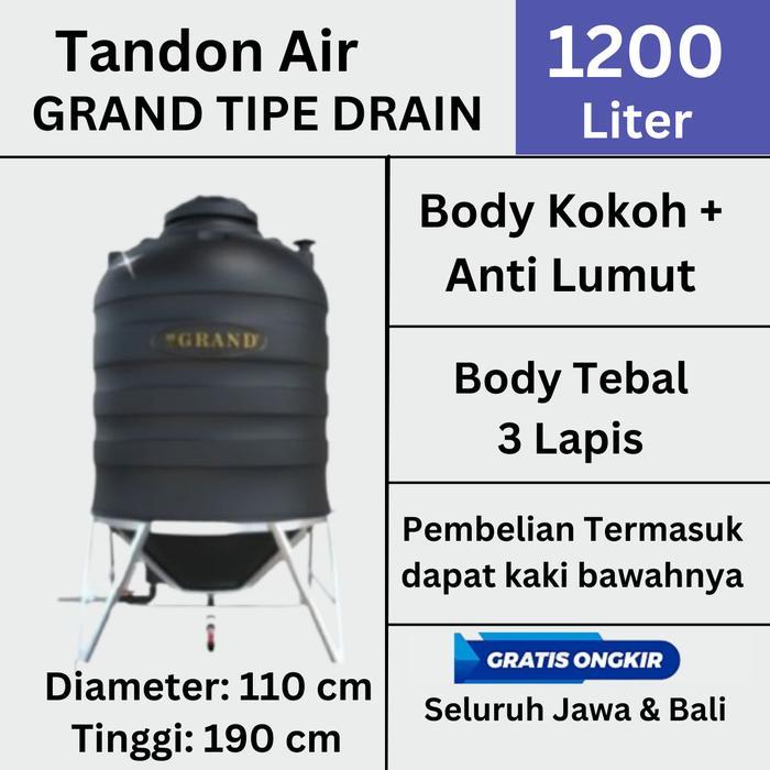 Tandon Tangki Toren Air 1200 Liter Grand Tipe Drain 1200 Liter