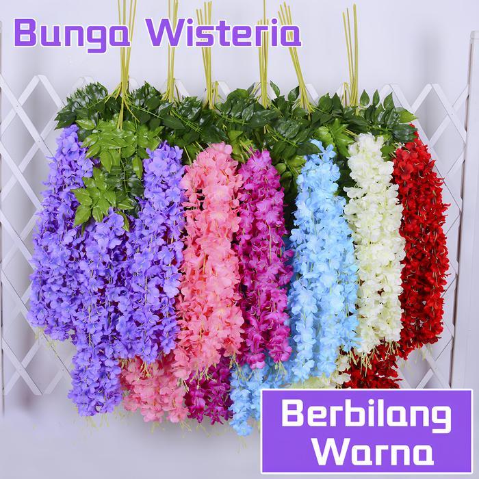 (12 BUAH) WISTERIA BESAR JUMBO JUNTAI GANTUNG PUTIH DEKORASI ARTIFICIAL DEKOR PELAMINAN IMHIASAN