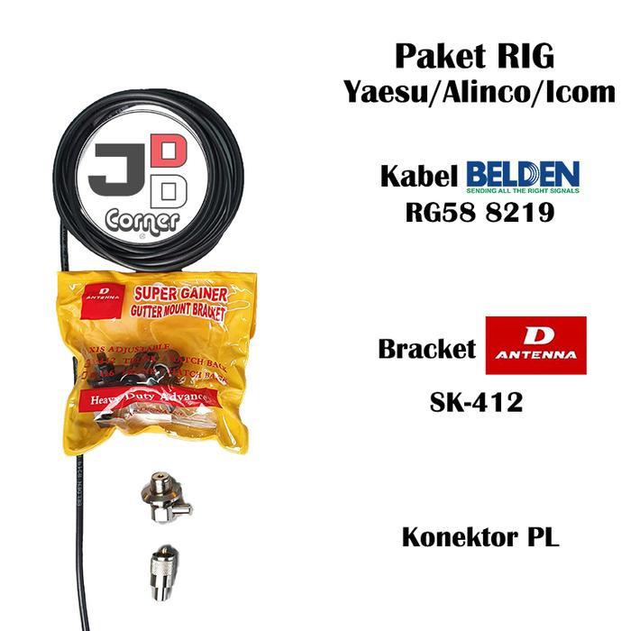 Paket Kabel Belden Bracket Antena Konektor RIG ICOM Radio Mobil