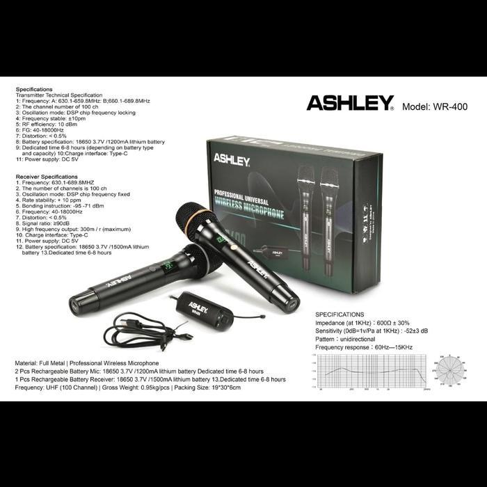 Mic Wireless Ashley Wr400 Wr 400 Dual Handheld