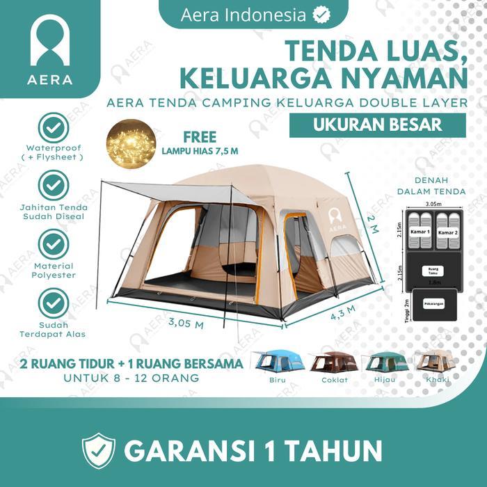 Tenda Camping Keluarga 2 Ruang 8 - 12 Orang Waterproof Tenda Camping Besar Tenda Camping 10 Orang