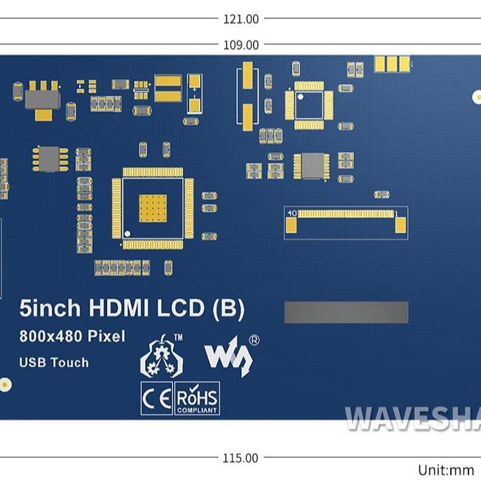 Waveshare 5" 5Inch Hdmi Lcd Touch Screen Monitor Display Raspberry 3 B