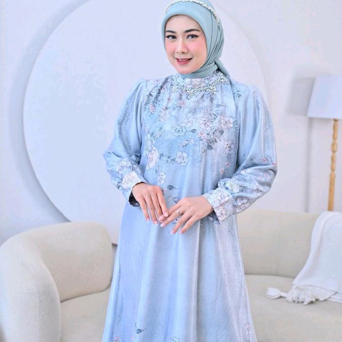 Gamis Satin Tile Motif Bunga Muslimah