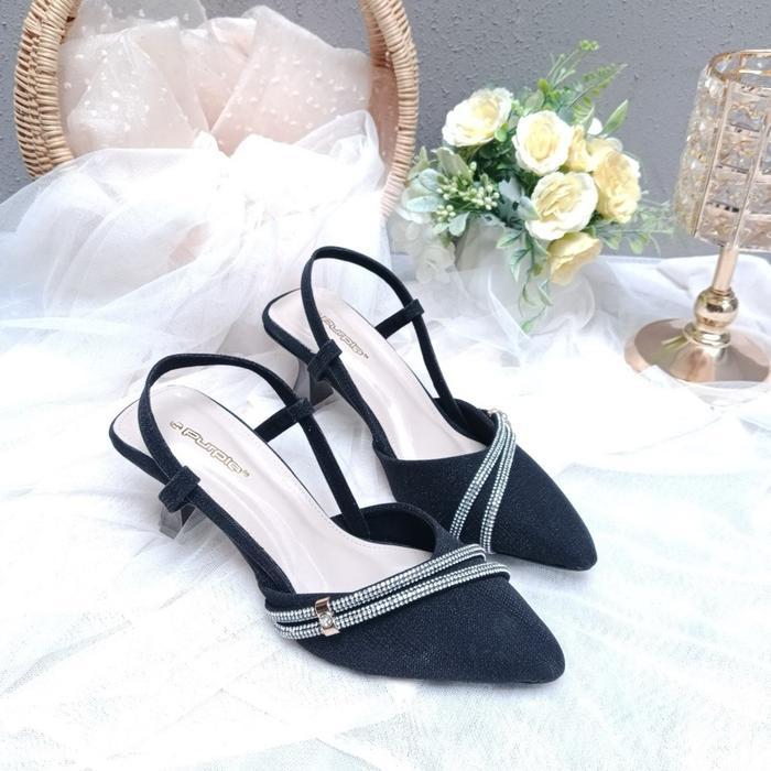 Promo Purple Shoes - Melody Sling Back High Heels Pesta Wanita Hak Lancip 7 Cm Silver Gold Salem