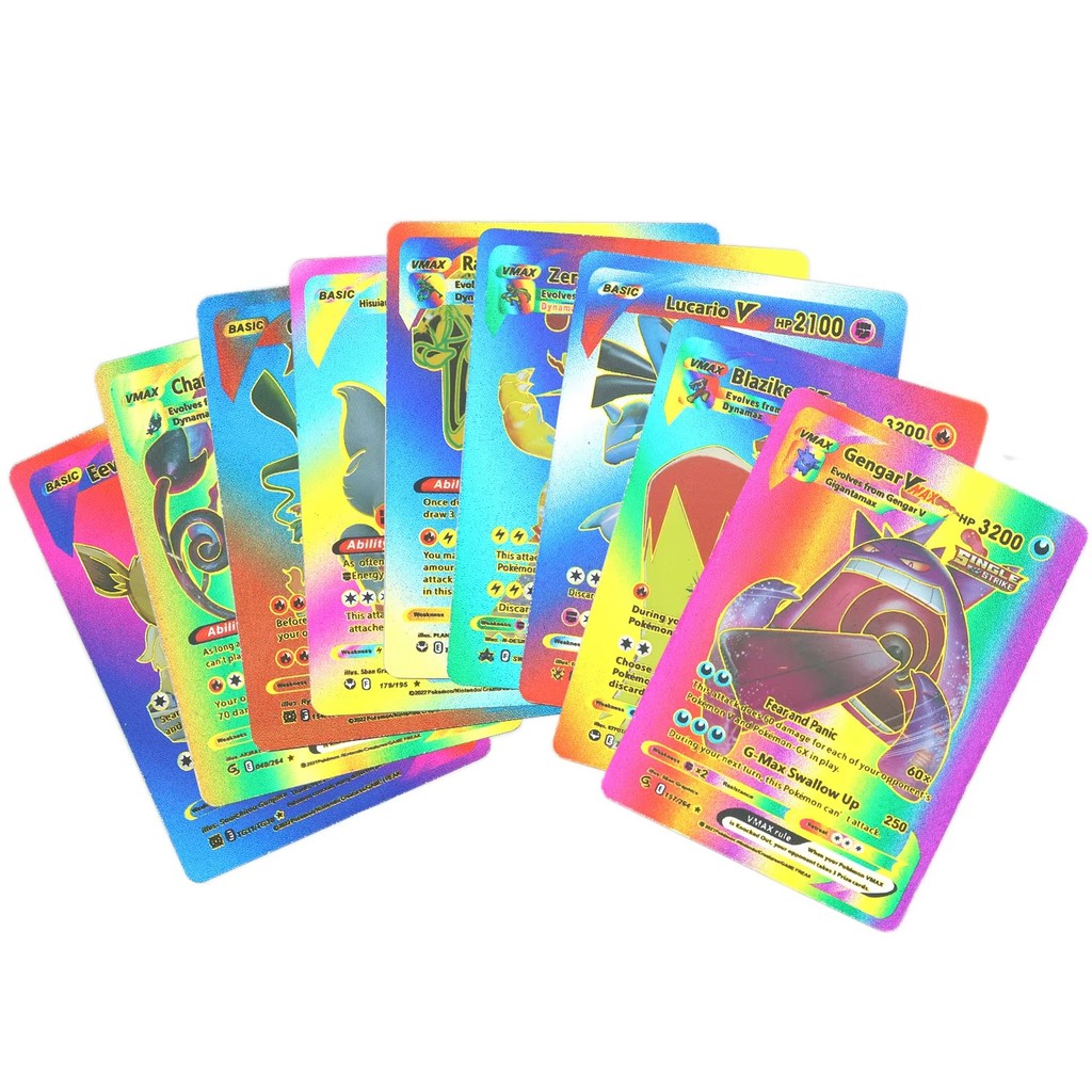 55/110Pcs Pokemon Colorful Gold Foil Card Pikachu Charizard Arceus Diamond Rainbow English French
