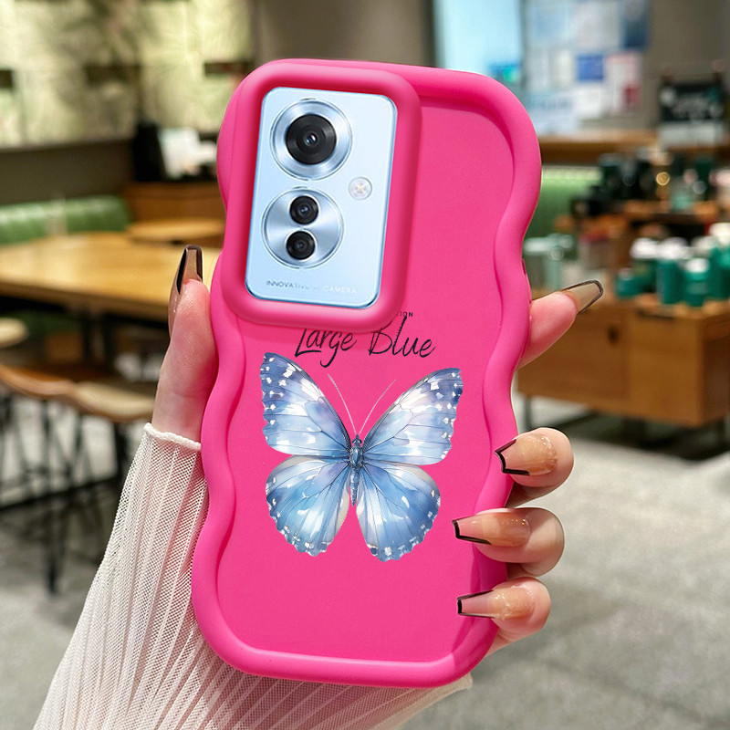 Casing Hp Untuk OPPO Reno 11F 5G Case Label Kupu-kupu Cesing Polos Kasing Macaron gelombang Kesing S