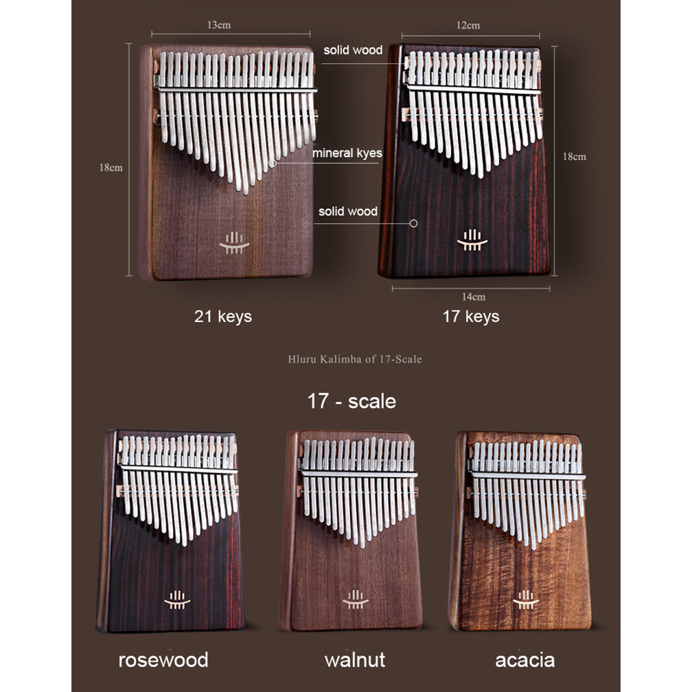 Hluru Kalimba 17 Keys with Hole 21 Keys Kalimba Full Solid Wood Thumb Piano Musical Instrument
