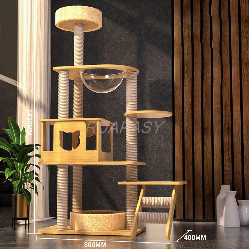 . Multi-Level Wood Space Capsule Cat Tree Toys Post Condo Sisal Cat -