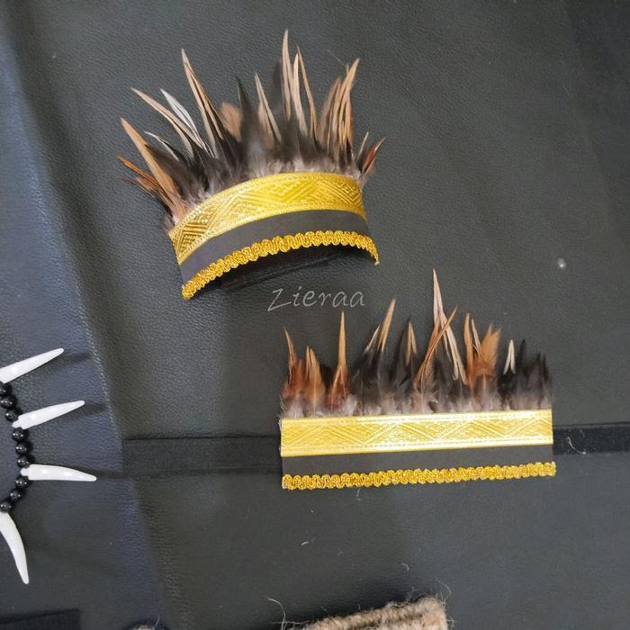 MURAH Paket Satu Set Kostum Tari Papua Dayak Ikat Kepala Rok Rumbai