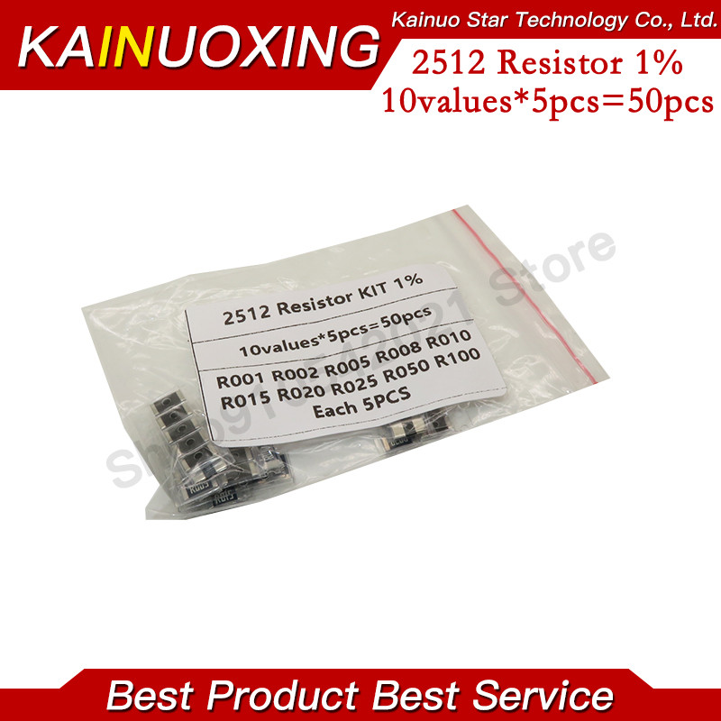 50PCS Alloy resistance 2512 SMD Resistor Samples kit ,10 kindsX5pcs=50pcs R001 R002 R005 R008 R010