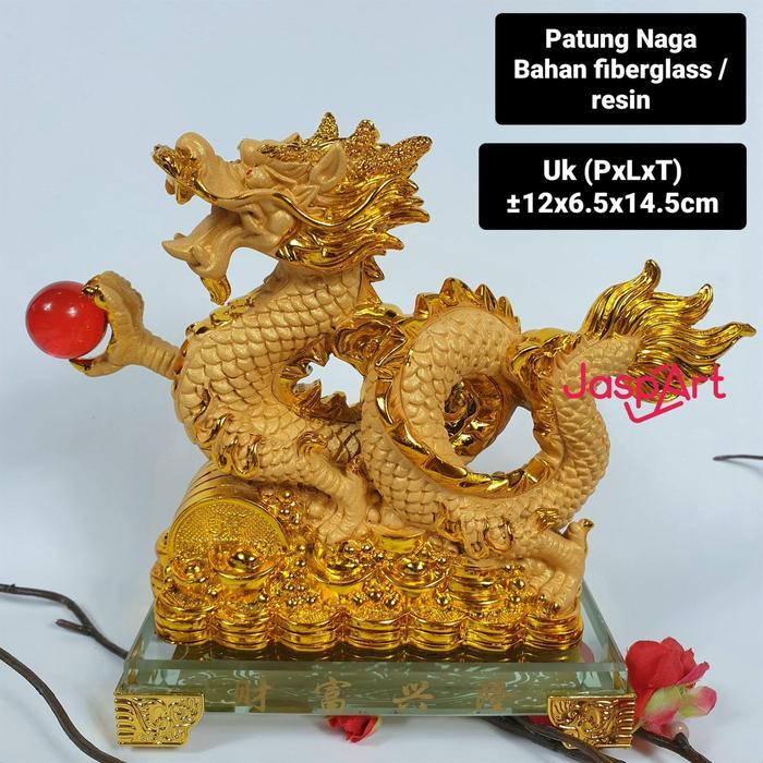 PATUNG IMLEK SHIO NAGA 2024 UANG EMAS GOLD RESIN KACA PATUNG NAGA PAJANGAN IMLEK