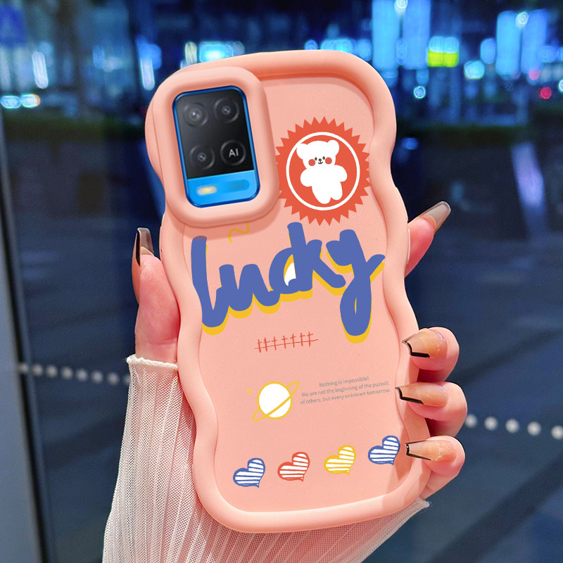 Casing Hp Untuk OPPO A54 Case Beruang Jahitan Doodle Kartun Cesing Polos Kasing Macaron gelombang Ke