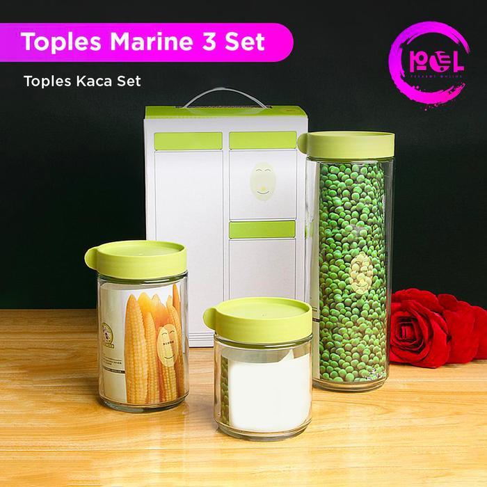 [GARANSI PECAH] POL Toples Marine 3 in 1 Toples Kue Toples Kaca Marine Bowl Set Toples Bening Kedap