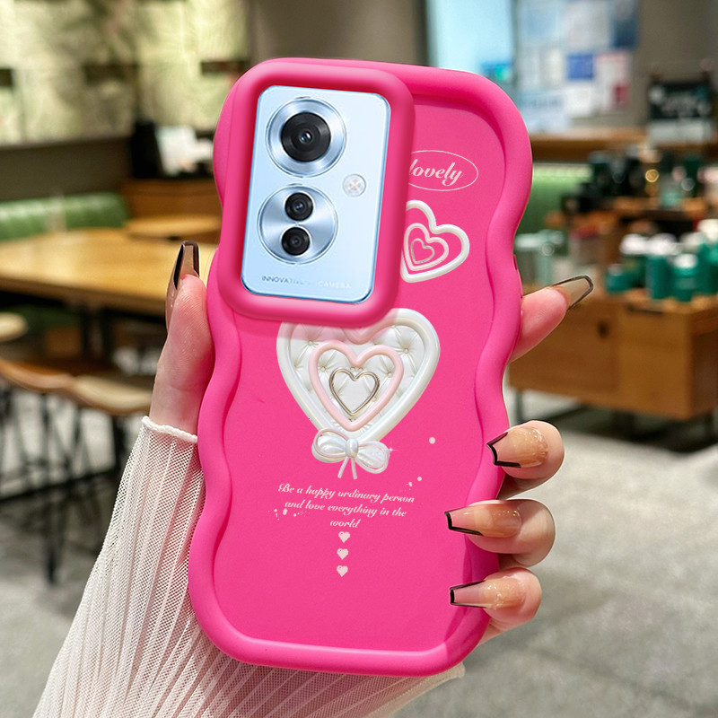 Casing Hp Untuk OPPO Reno 11F 5G Case Hati Putih Bow Cesing Polos Kasing Macaron gelombang Kesing Si