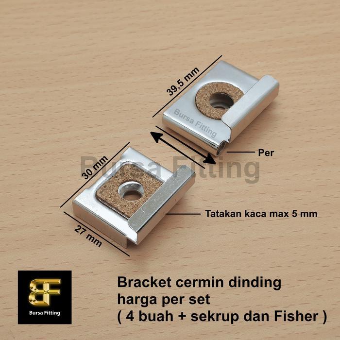 Plat jepit kaca wastafel / gantungan cermin / ambalan cermin / bracket cermin dinding / penahan kaca