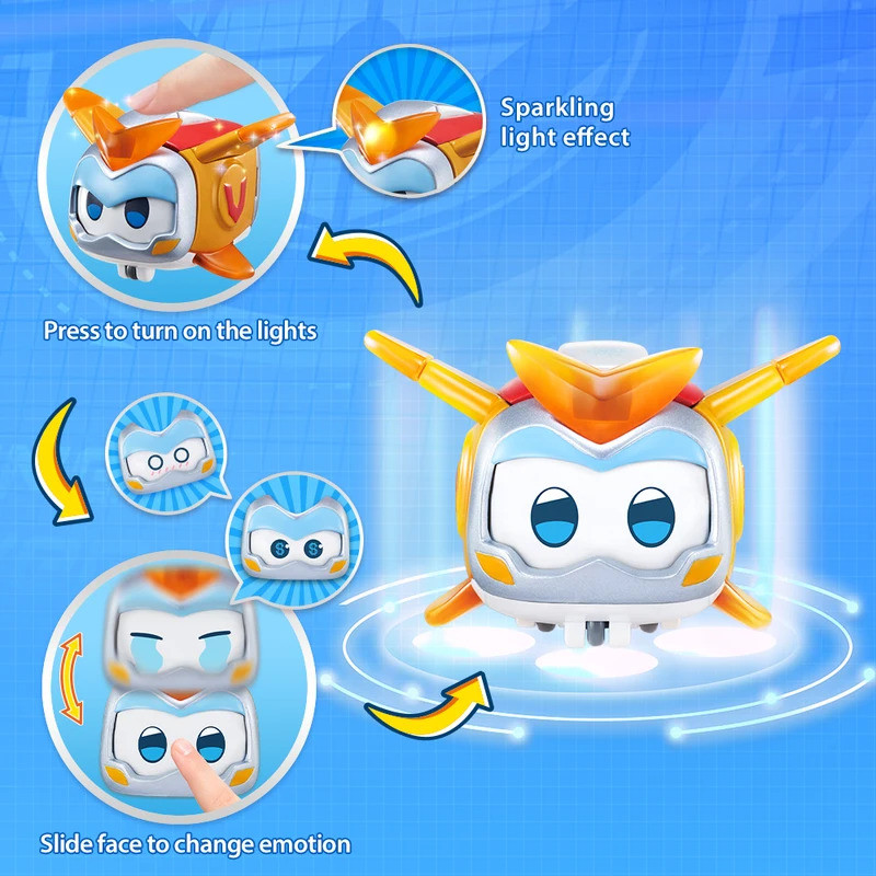 Super Wings Super Pet-Tino Pet Dinosaur With Sparkling Light Slide Face to Change Emotion Kid