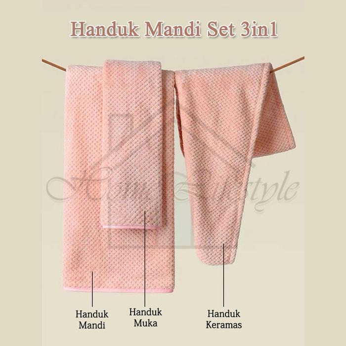 HANDUK SET 3 IN 1 / HANDUK MANDI / HANDUK MUKA / HANDUK KERAMAS / HANDUK MICROFIBER SET 3 PCS