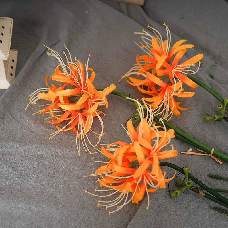 Artificial Red Spider Lily Silk Flowers with Long Stem Home Table Decor Paramita Lycoris Radiata