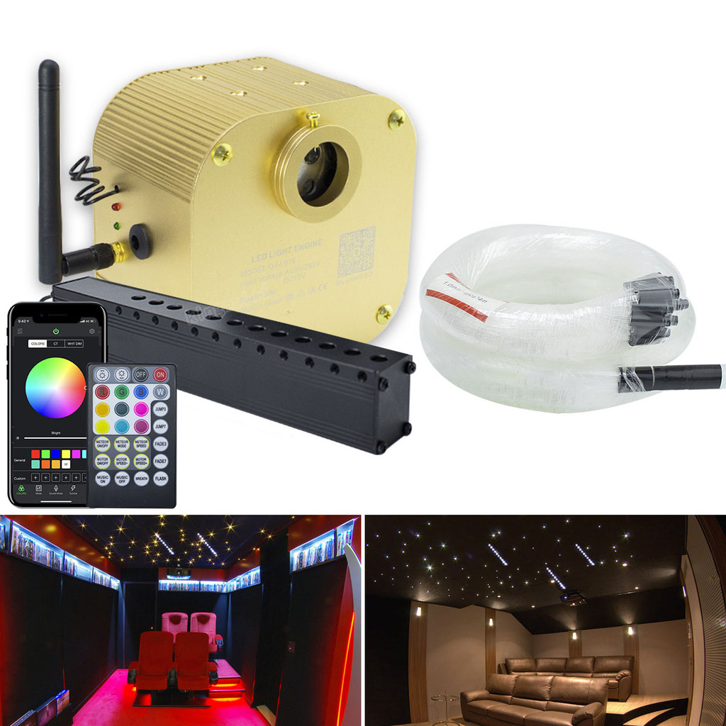 Kit Lampu Plafon Bintang Serat Optik RGBW Berkilau 16W, Serat Optik 3-4M, Bluetooth Pintar, Aplikasi
