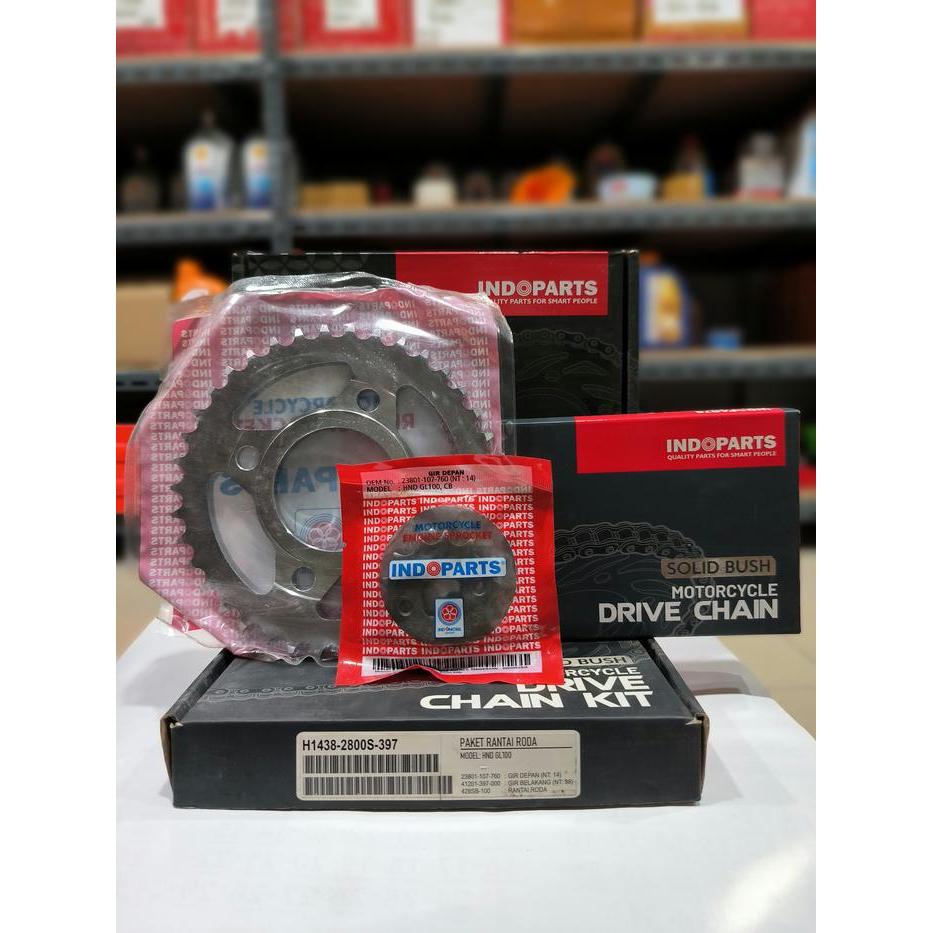 GEAR GIR SET GEARSET CHAINKIT GL 100 GL100 14-38T 100L ASLI INDOPARTS