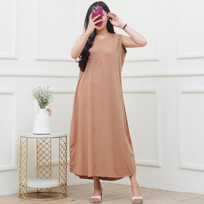 DresQuu- Inner Dress Tanpa Lengan Resleting Depan Busui Simple - Gamis Singlet Hitam Rayon Twill