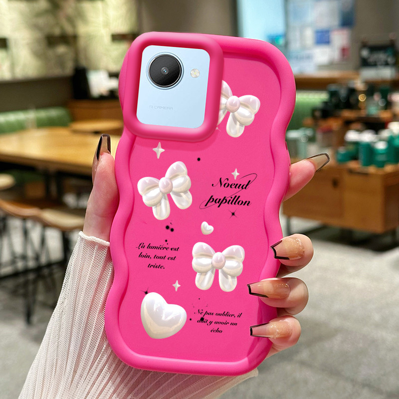 Casing Hp Untuk Realme C30 C30s Narzo 50i Prime Case Mewah Style Bow Putih Mutiara Cesing Polos Kasi